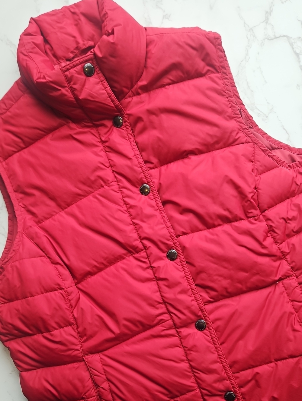 Lands' End Red Quilted Puffer Vest with Snap Front M